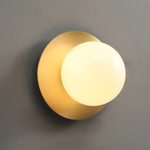 Wholesale Modern Round Wall Lamp American Classic Milky Glass Globe LED Wall Light with Brass Disc Fixture for Stair Living Room