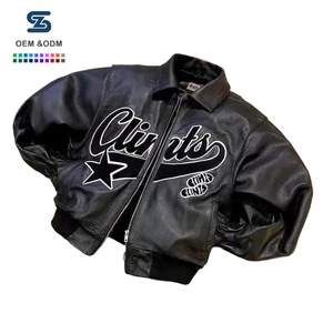 Men's Y2K Retro Embroidery Zipper Leather Jacket Winter Streetwear Hip Hop Motorcycle Coat Letter Pattern Thin Washed Techniques