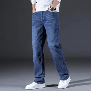Men's Classic Style High Street Summer Straight Jeans Plus Size 40 42 Cotton Denim Elastic Regular Fit Fashion Casual