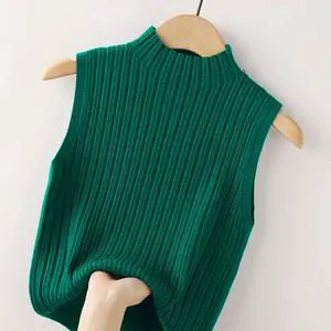 Ice Silk Camisole Vest for Women Summer Inner Wear Short Mid-neck Knitted Sleeveless T-shirt for Women.Z0986