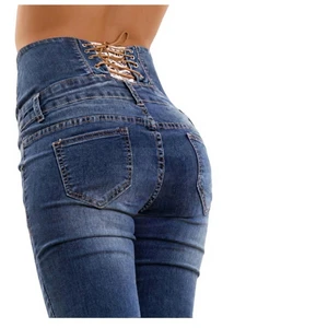 High Waist Plus Size Men's Skinny Jeans With Criss-Cross Lace Up Back Stonewashed Denim Pencil Pants Slim Fit Casual Wear