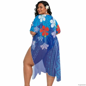 Polynesian Print Women's Long Beach Cover-up Cardigan Plus Size Lightweight Breathable Durable Perfect for Vacation and Swimwear