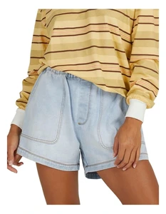 Plus Size Women's Casual Elastic Waist Shorts 100% Cotton Loose Fit Metal Plate Front Patch Pockets