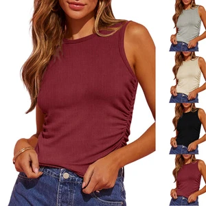 Summer New Women Casual Sleeveless Tank Tops Solid Color Crew-neck Vest for Ladies