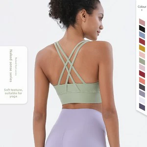 New Double-sided Brushed Spandex/Nylon Crisscross Back-styling High Support Shock-resistant Push-up Sports Bra for Yoga Fitness