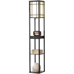 LED Wooden Shelf Floor Lamp with Storage Display Shelves Modern Minimalist Home Living Storage