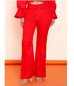 Hot Selling Hot Red Bootcut Pants Women Soft Comfortable High Rise Slim Fit Bell Bottom Casual Chic Ladies Apparel