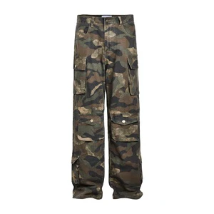 Camouflage Retro Multi Pocket Workwear American Street Loose Casual Pants Bottoms for Men and Women