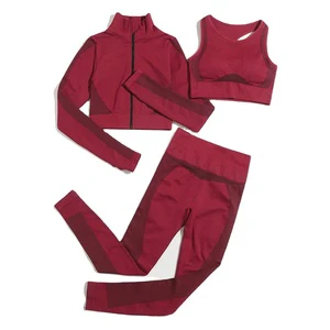 Wholesale Price High Quality Luxury Top-tier Custom Solid Seamless 3-Piece Yoga Set Fitness Suit Womens Activewear Plus Size