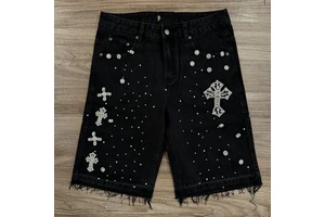 NEW TRENDING Denim Manufacturer Streetwear Custom Vintage Wash Men Jeans Shorts With Rhinestones Shorts in reasonable price's