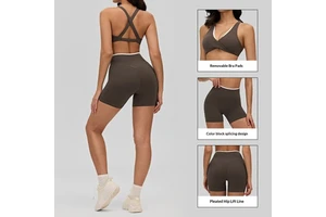 Solid Breathable Plus Size Yoga Suit Women's Contrast Color Backless Sports Bra Shorts Set Tight Running Fitness Two-Piece