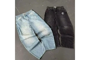 Wholesale Custom Embroidered Streetwear Jeans Men's Straight Y2K Boys Baggy Jeans Acid Wash Vintage Plus Size Men's Jeans