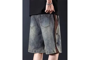American Style Fashion Brand Denim Shorts Men's Summer Loose Plus Size Cropped Pants Cool Straight Outdoor Color Blocking