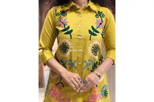 Modest Embroidery Casual Office Wear Women's Plus Size Full Sleeves Suit Pants Indian Coord Pant Cotton Wholesale Cord Set