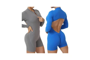 Zipper Long Sleeved High Quality One Piece Tight Sports Gym Sportswear Fitness Bodysuits Active Wear Workout Jumpsuit for Women