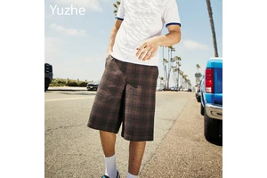 High Quality Oem Factory Custom Men's Vintage Denim Plaid Cargo Shorts Baggy Raw Hem Used Streetwear Jorts
