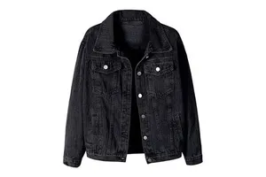Autumn New Arrival Black Plain 100% Cotton Customized Logo Vintage Streetwear Y2K Button Men's Casual Denim Jacket