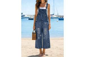 Women's Denim Overalls Adjustable Strap Casual Stylish Washed Solid Button High Waist Loose Fit Jumpsuit for Everyday Wear
