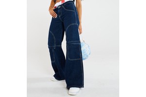 European and American Style Fast Fashion Side Pocket Wide Leg Ripped Destroyed Women's Jeans Overalls
