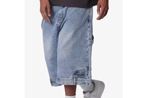 Men's Quality Streetwear Style Washed Patchwork Layered Loose Fit Custom Short Jeans Distressed Patch Denim Shorts for Summer