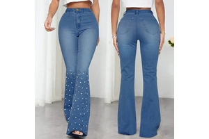 Hot Selling Ladies Denim Women's High Waist Skinny Trousers Bell Bottom Denim Wholesale for Women Designer Jeans with Pearls