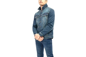 Custom Logo Men's Denim Jacket High Quality Dark Blue Jean Trucker Jacket Casual Button Down Denim Coat Factory Manufacturer