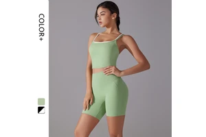 Women's New Seamless Yoga Set Cross Gym Fitness Sports Running Yoga Set Hip Lift Breathable Shorts Elastic Waist Closure Front