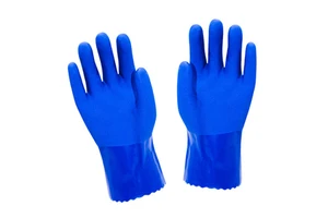 Mechanic Chemical Resistant PVC Gloves Non-slip Anti-cutting Oil Proof Safety Working Gloves Blue/Black CE EN388 Certified