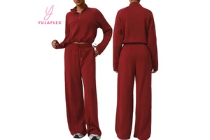 New Casual Women's Two Piece Yoga Sets High Waist Wide Leg Pants with Drawstring Sweatshirt Gym Outfit Yoga Fitness Wear