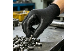 Customized Eco-friendly Recycled Black Yarn Nitrile Coated Safety Gloves With Touchscreen For Industrial Working