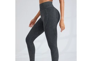 Bestseller Seamless Spandex/Nylon Yoga Pants Women's Letter Pattern Sand-Washed Quick-Drying Booty-Lifting Ankle-Length