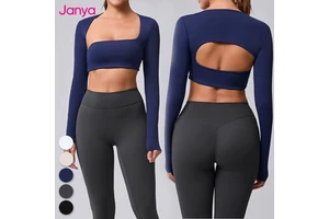 Janya Sports Tops Women Sport Yoga Top for Womens Gym Crop Femme Workout Active Exercise Sexy Activewear Long Sleeve Yoga Top
