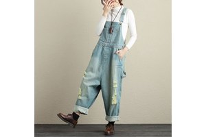 Wholesale Drop Shipping Plus Size Women's Casual Adjustable Denim Bib Overalls High Waist Loose Washed Vintage Fashion Jumpsuits