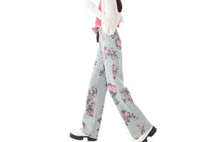 Flower Jeans Woman Spring New High-waist Loose-fit Women's Jeans