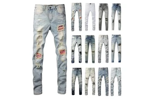 Heavyweight Men's Straight-Jean American Streetwear Trousers Hole Vintage Slim Fit Distressed Stone Trouser Washed Jeans Pants