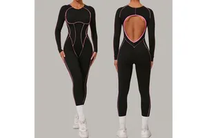 Three-dimensional Cutting Color Matching Long-sleeved Yoga Sports Jumpsuit High-intensity Fitness Four-Way Stretch Breathable