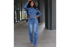 Jeans Two Piece Sets Women Casual Denim Jackets Suits