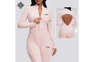 New Sportswear Custom One Piece Nylon Women's Long Sleeve Yoga Sports Jumpsuits Gym Workout Jumpsuit With Zipper