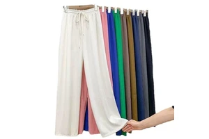 Women High Waist Print Pants Spring Summer Loose Casual Straight Leg Anti-Wrinkle Trousers