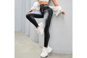 High Waist Pull Up Denim Print Performance Skinny Leggings Plus Size 4 Way Stretch Healthy Yoga Jeans For Women