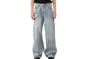 Custom Men's Baggy Hip Hop Jeans Wide Leg Heavy Denim Pants Casual Loose Fit Long Trousers Streetwear Bottoms for Men Winter