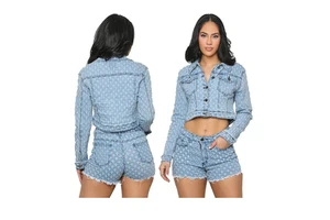 Women's Casual Vintage Style Denim Shorts Suit with Button Decoration Formal Summer Styles Washed Technics