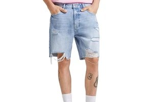 Customized logo Acid Wash Jeans Monkey Wash Denim Shorts Washed Ripped Cotton Men's Denim Short Pants