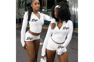 Custom Women's Clothing Sets Logo Track Shorts Set Women Outfits Workout Tracksuits For Women Two Piece Jacket And Shorts Set