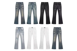 Brand Men's High Quality Streetwear Y2K Retro Flared Vintage Relaxed Stretch Bell Bottom White Denim Trouser Pants Jeans