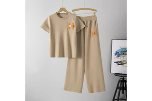 Women's Summer New Short-Sleeved Casual Sports Blazer Trendy Two-Piece Lazy Fashion Suit Wide-Leg Long Pants Cross-Border