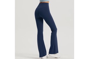 Women's Custom High Waist V-Shape Butt Lifting Yoga Pants Solid Nylon Spandex Workout Sports Gym Flare Leggings Elastic Waist