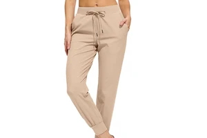 Women's High Waist Solid Color Woven Cotton Straight Full Length Regular Fit Breathable Winter Trousers Two Side Pockets