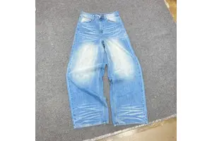 Custom Denim Factory High Quality Premium Distressed Vintage Wash Hip Hop Trendy Straight Leg Baggy Blue Jeans for Men