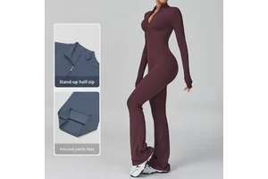 Long Sleeve Yoga Jumpsuit High-Intensity Fitness Sports One-Piece Bodysuit with Zipper Front Women